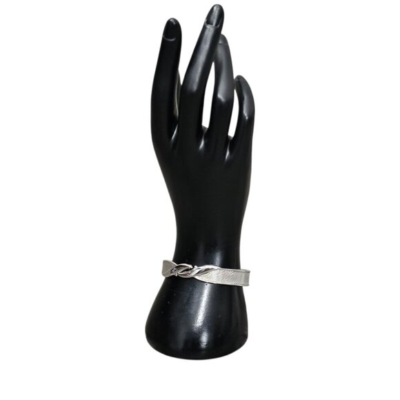 Monet Vintage Signed Silver Tone Hinge Open Front Textured Cuff Bracelet - Picture 1 of 7